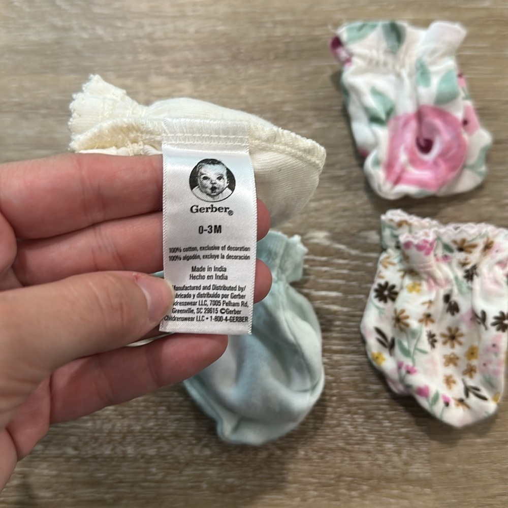 Floral and Solid Baby Mittens Set of 4 - Picture 2 of 2